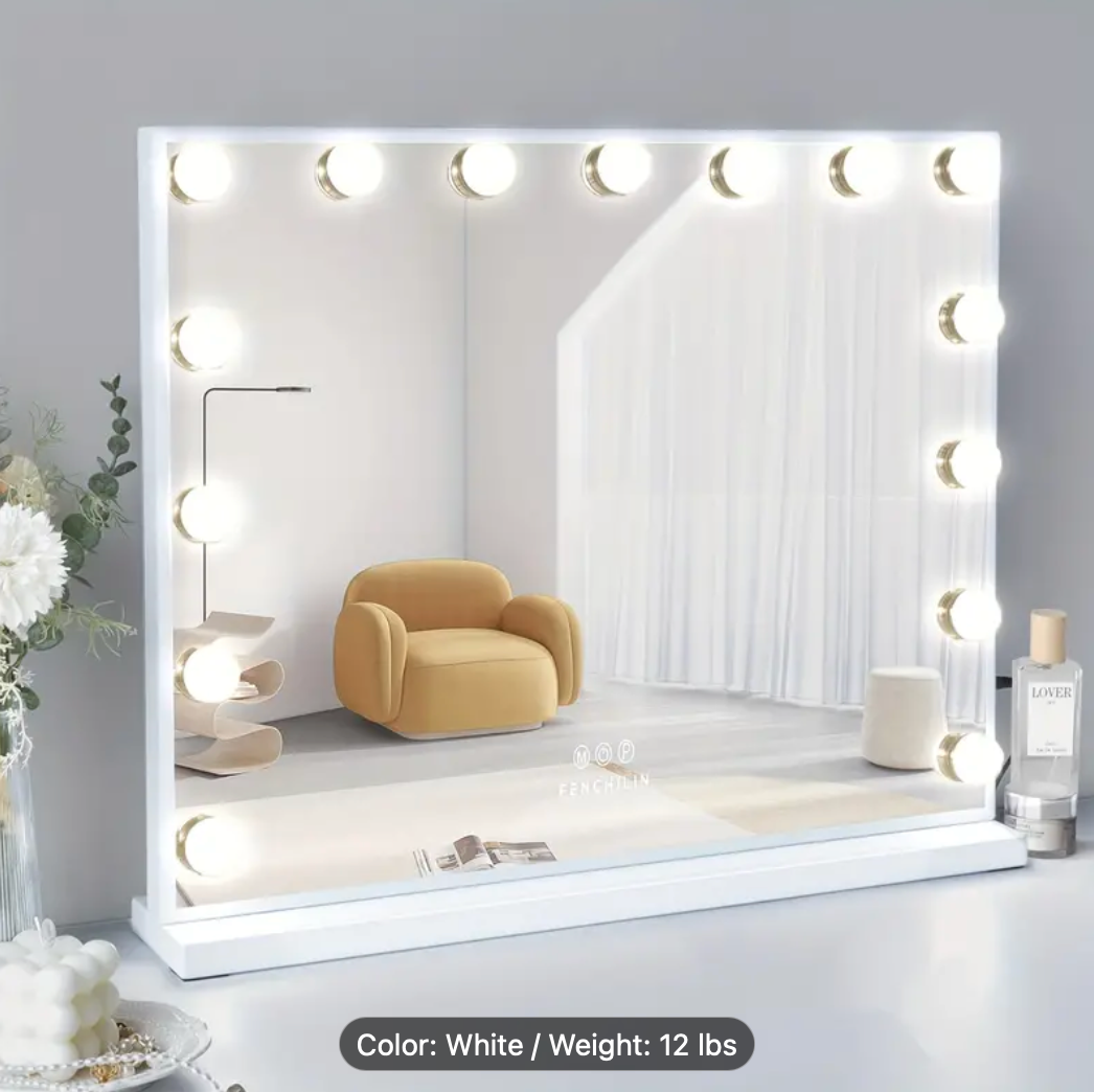 Hollywood Vanity Makeup Mirror - 23" x 19" with USB and USB to USB-C adapters, mountable or stand