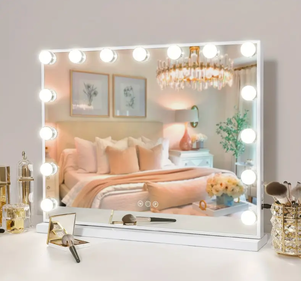 Hollywood Vanity Makeup Mirror - 23" x 19" with USB and USB to USB-C adapters, mountable or stand